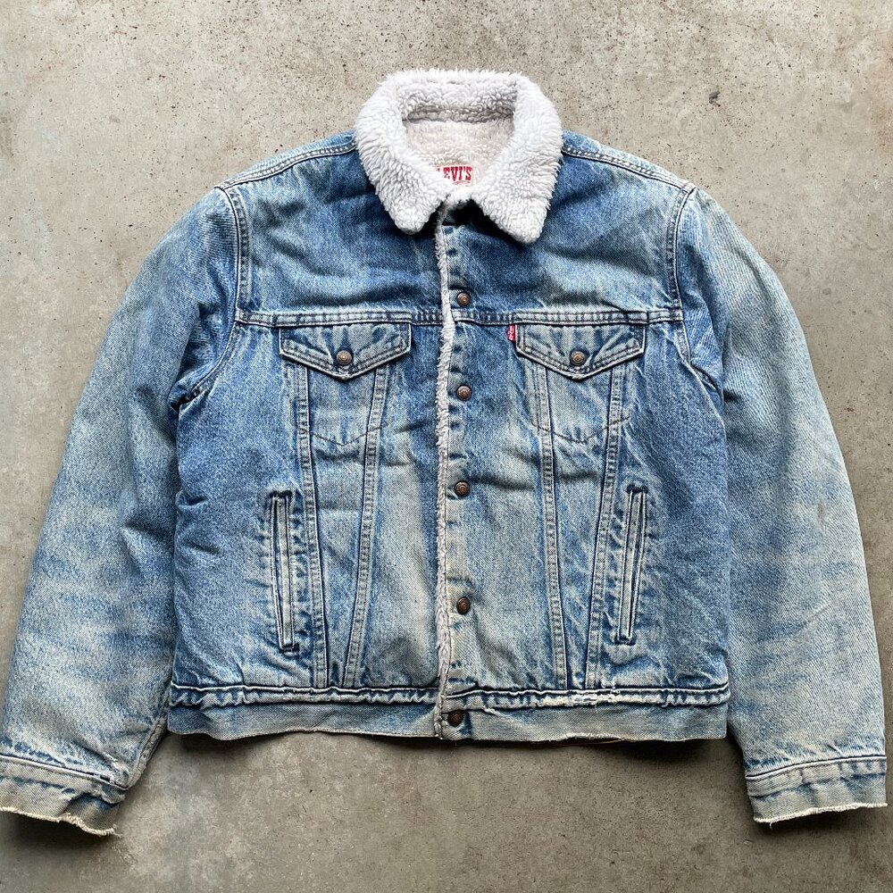 Vtg 80's Levi's Denim Jacket Sherpa Lined Washed Blue Size: Large USA Made